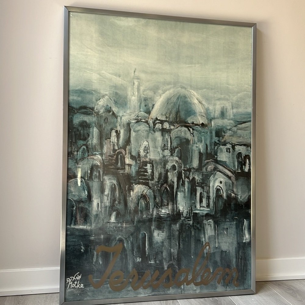 Motke Blum Jerusalem Abstract Large Fully Framed Ready to Hang Art 39.5” x 27.5”